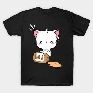 Cute White Cat spilled a jar of peanut butter T-Shirt